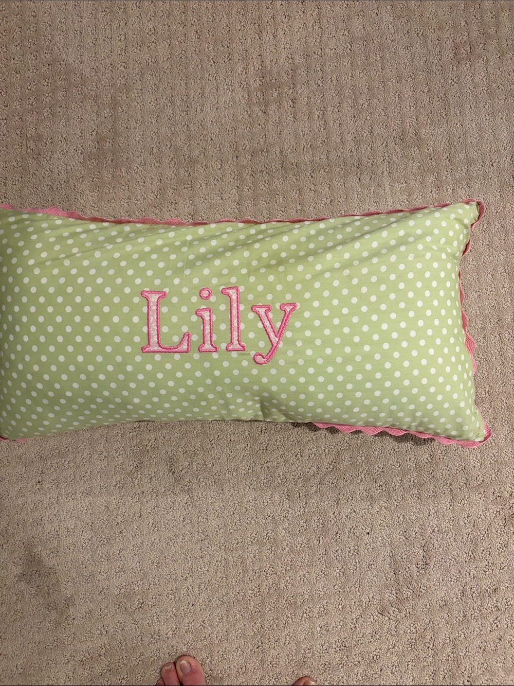 Pottery Barn Kids Light Green & Pink Polka Dot Lumbar Pillow